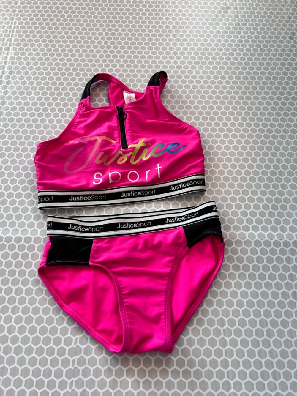 Justice Hot Pink Sport Two-Piece Swim Set.  Size M(10)